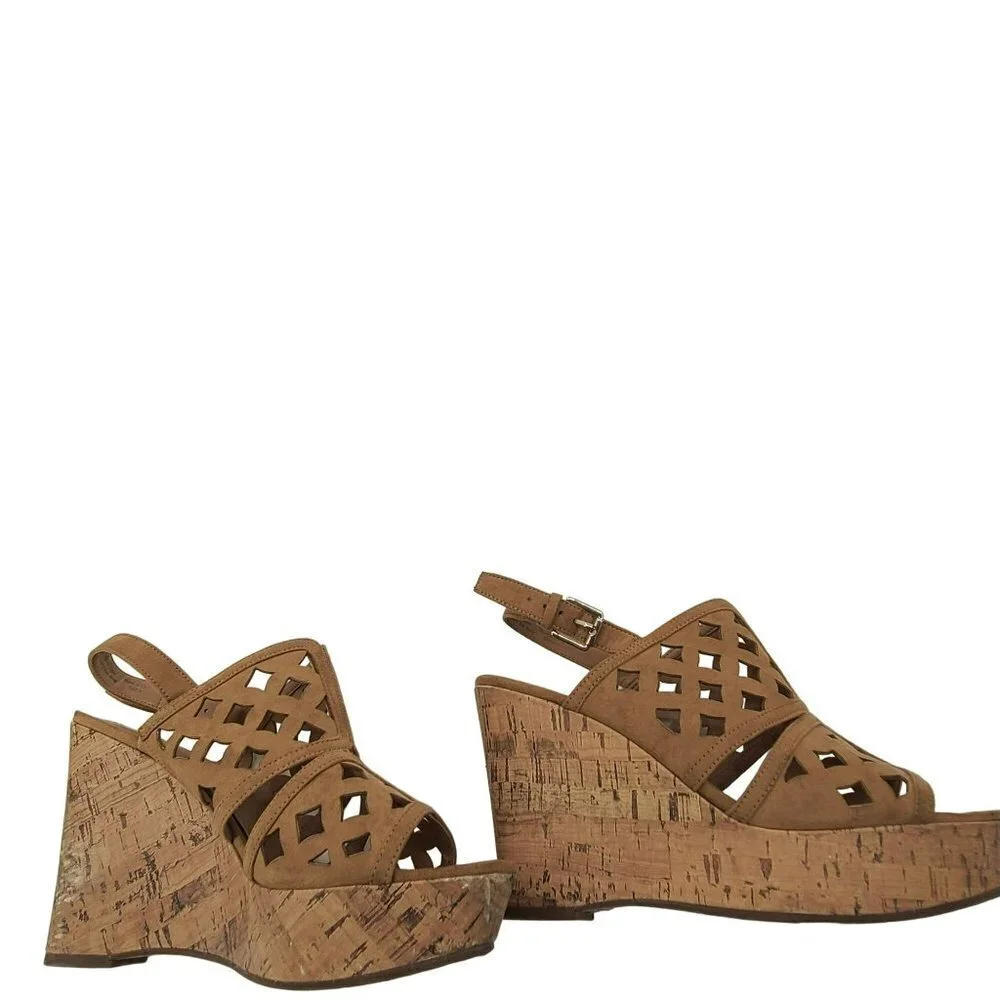 Franco Sarto Women's  Shea Dark Camel Wedge Sandal Brown Size 9M leather boho